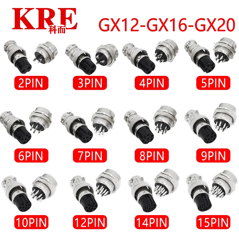 

KRE 5/10/20Set GX12 GX16 GX20 2 3 4 5 6 7 8 9 10 12 14 15 Pin Docking Aviation Plug Socket Circular Connector Free Shipping