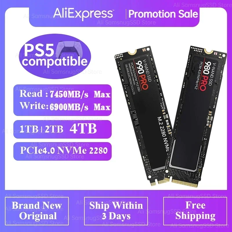 

PS5 SSD 990PRO 1TB 2TB 4TB SSD NVMe Internal Gaming Solid State Drive with Heatsink Works with Playstation 5 Gen4 PCIe M.2 2280