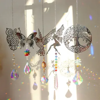 1/2pcs, Sun Catcher Rainbow Made Pendant, Butterfly Tree Owl Bird Angel Window Hanging Crystal Prism Sun Trap, Home Decor