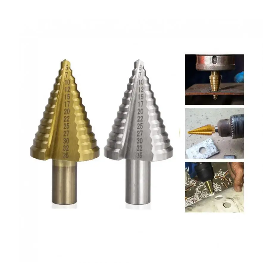 1 Piece Step Drill Bit 5-35mm Step Cone Drill TiN Coated Straight Groove Hole Cutter HSS Round Shank Metal Drill For Woodworking
1 Piece Step Drill Bit 5-35mm Step Cone Drill TiN Coated Straight Groove Hole Cutter HSS Round Shank Metal Drill For Woodworking