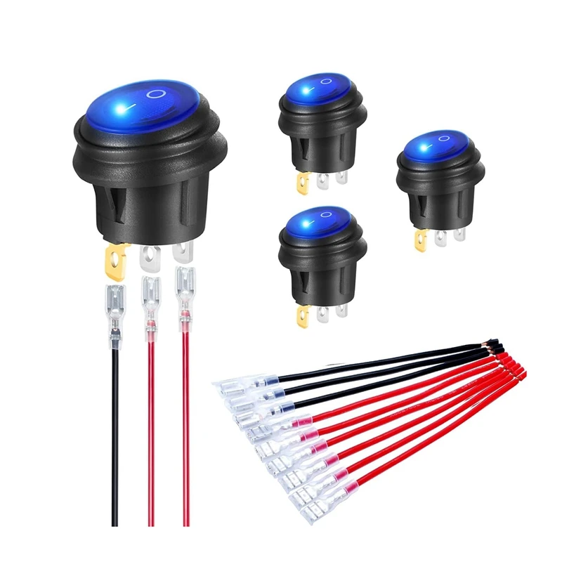 

10Pcs Waterproof On Off Round Rocker Switches SPST 3Pin 12V 20A Toggle Power Switch With Wires For Marine Boat Golf Cart