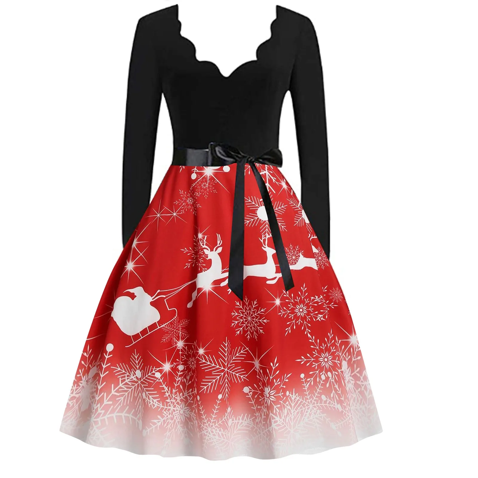 

Женское рождественское вечернее платье, винтажное платье с принтом и длинным рукавом в стиле 1920-х годов, платье с V-образным вырезом для женщин на выпускной, новинка 1950