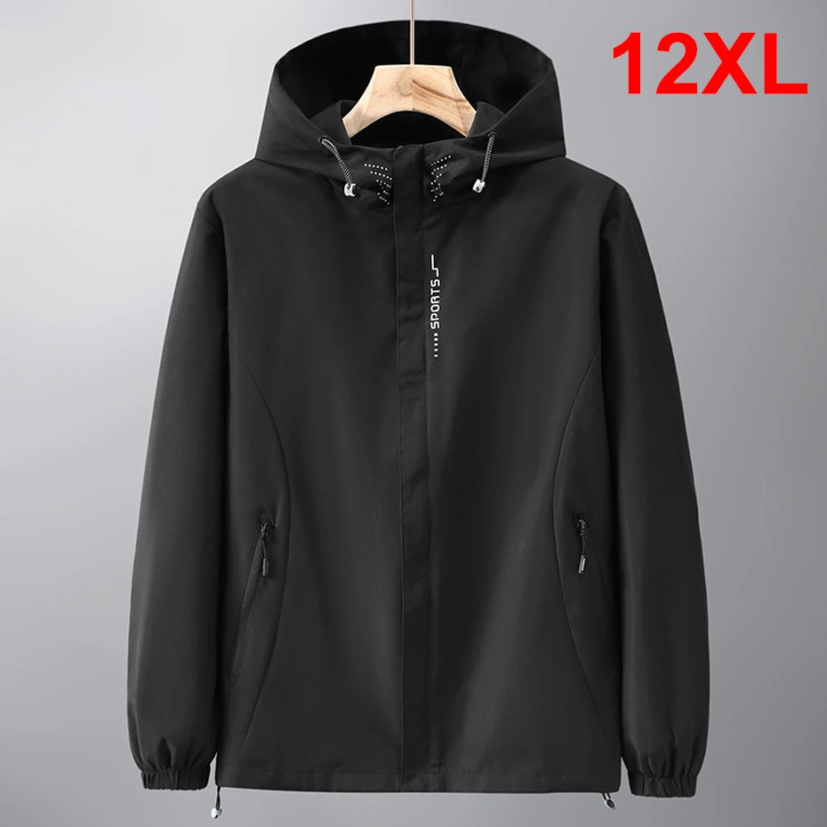 

Black Windbreak Cargo Jacket Men Hooded Coat Plus Size 12XL Fashion Casual Solid Color Jackets Big Size 12XL Coats Male