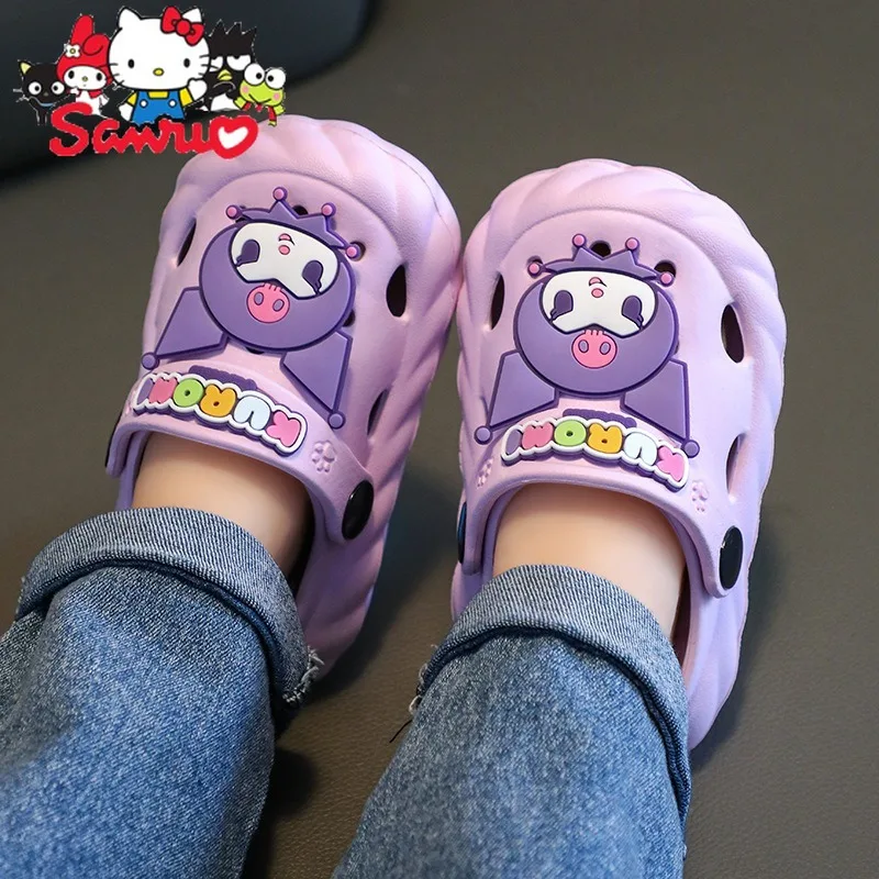 

Sanrio Melody Kuromi Hello Kitty Cinnamoroll Pochacco Kids Slippers Girls Soled Non-Slip Indoor Slippers Baby Hole Bag Toe Shoes