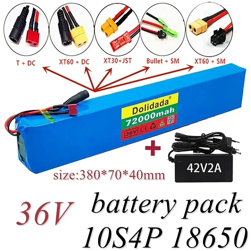 

New 18650 Battery Pack 10s4p 36 V 72AH High Power 600 W, Suitable for Electric Bicycle Lithium Battery with Charger Sales