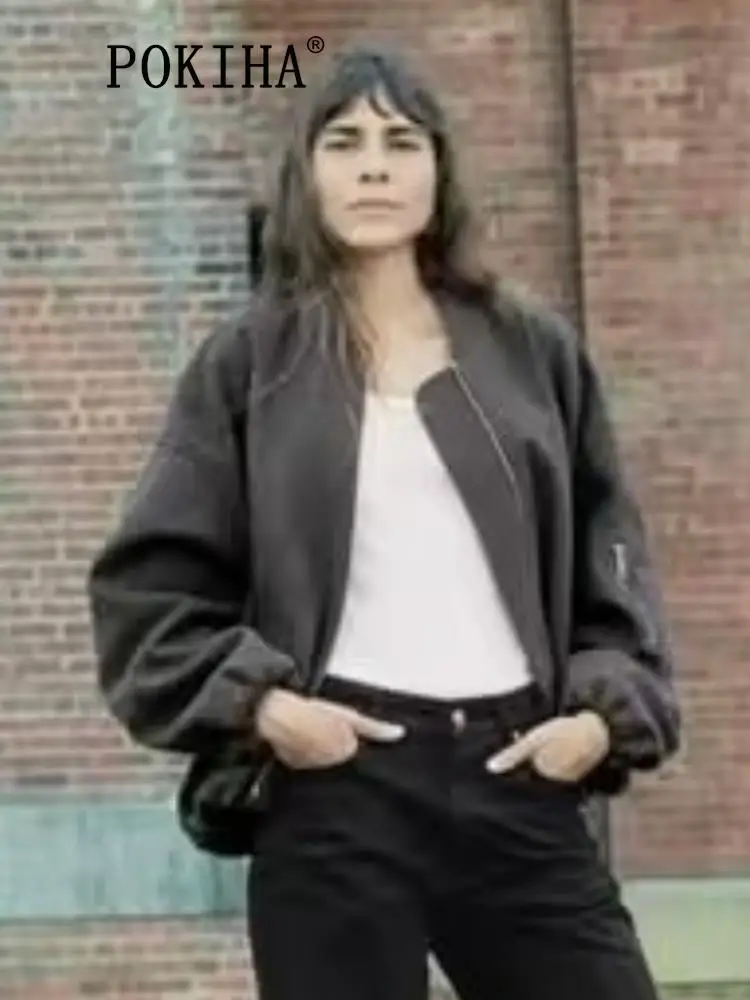 Pokiha Fashion Women New Casual With Zipper Front Pockets Bomber Jacket Coat Vintage Long Sleeve Female Outerwear Chic Tops
Pokiha Fashion Women New Casual With Zipper Front Pockets Bomber Jacket Coat Vintage Long Sleeve Female Outerwear Chic Tops