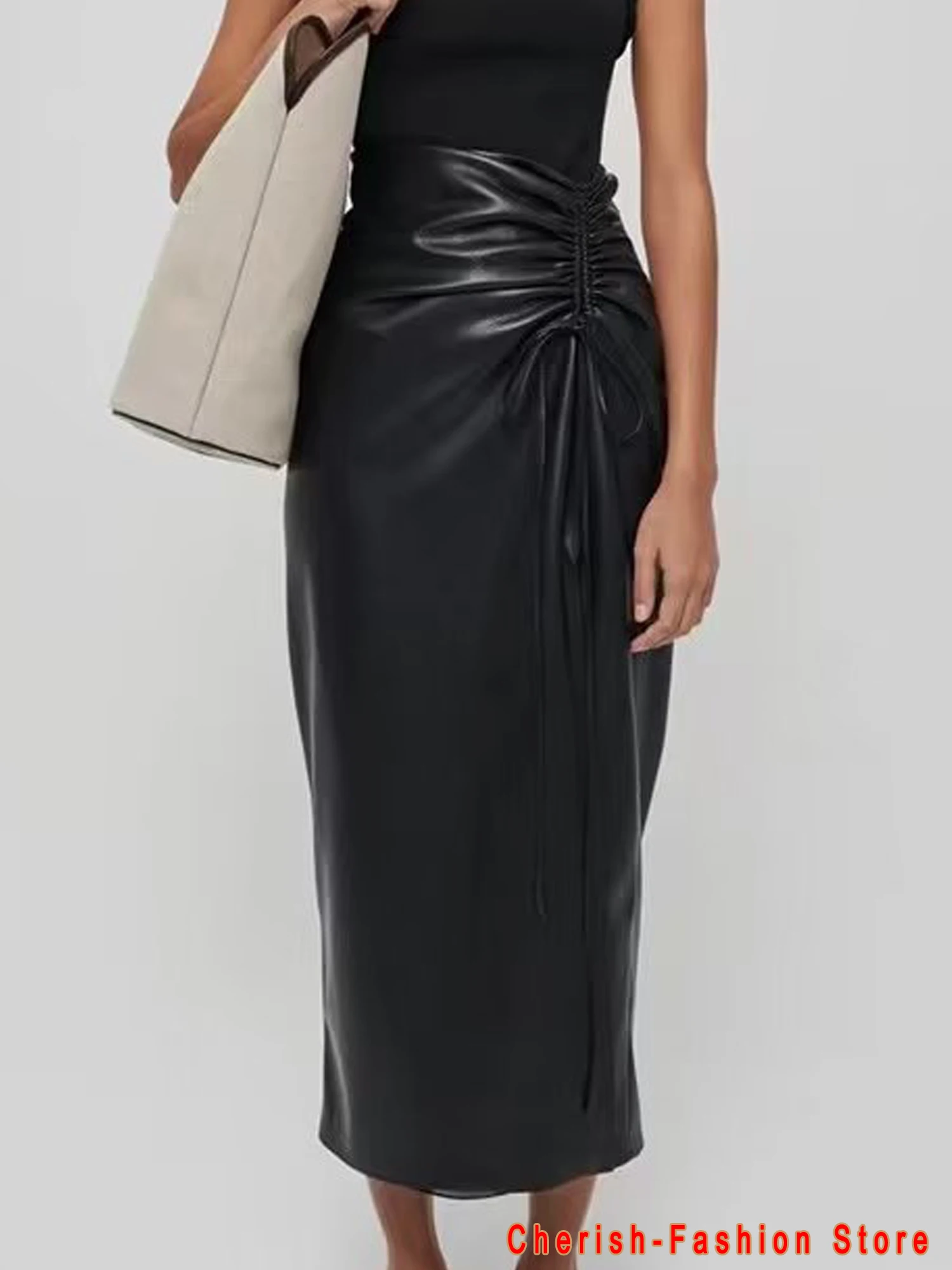 

Женская брендовая юбка из искусственной кожи, привлекательная черная короткая юбка с рюшами и высокой талией, стрейчевая праздничная одежда для вечеринки, Брендовые юбки золотого цвета