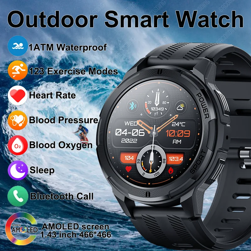 

2024 Waterproof 1ATM Sports Watches Clock Bluetooth Call Smart Watch AMOLED Screen Always On Display Smartwatch Fitness Bracelet