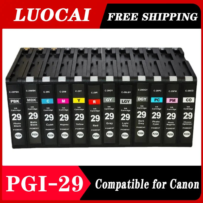 

12 видов цветов для Canon PGI-29 PGI29 C-29 совместимый чернильный картридж с пигментными чернилами для Canon pixma PRO-1 высокое качество бесплатная доставка
