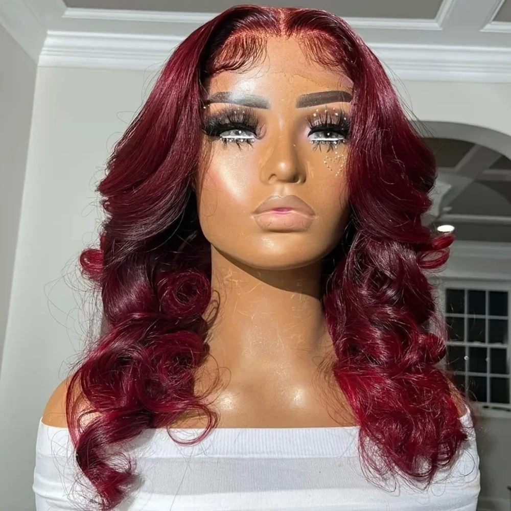 

Burgundy Short Bob Lace Wig 13x4 Lace Frontal Wig 99J Body Wave Human Hair Wig Brazilian Virgin Ombre Wine Red 180% Density