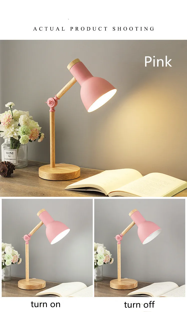Generic pink Eyes Protection Table Lamp E27 Nordic Wood Desk Lamps