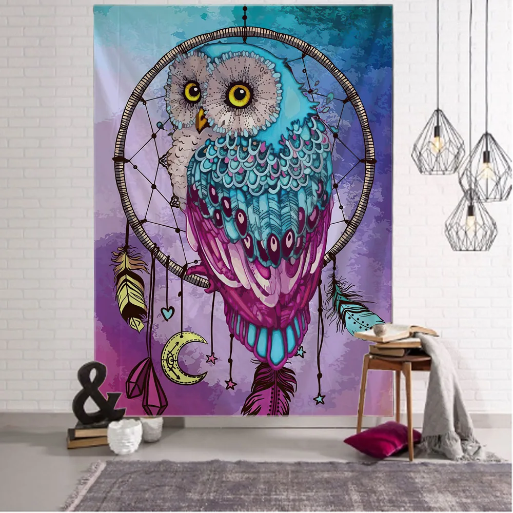 

Owl tapestry, flame phoenix hippie wall hanging animal, Bohemian wall tapestry, cartoon psychedelic aesthetic room decoration