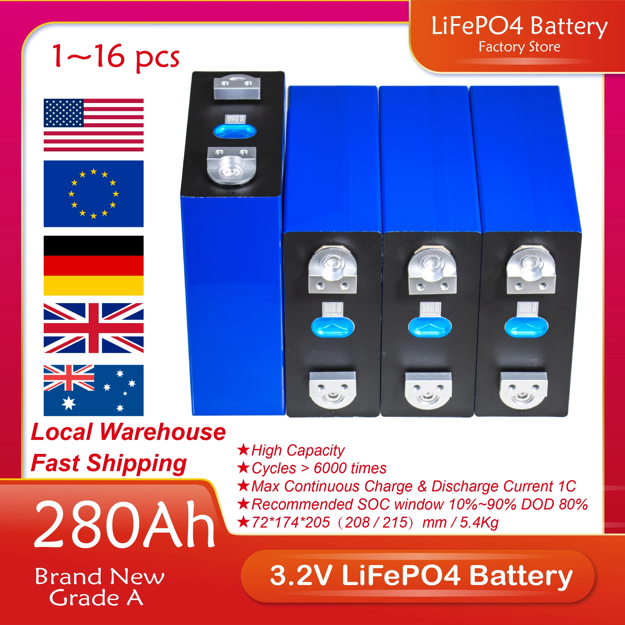 280AH 3.2V 8/4PCS Lithium Iron Phosphate Cell LF280K Battery Brand New Grade ADIY 24V 48V 12V Batteries Pack For RV EV Boats
280AH 3.2V 8/4PCS Lithium Iron Phosphate Cell LF280K Battery Brand New Grade ADIY 24V 48V 12V Batteries Pack For RV EV Boats