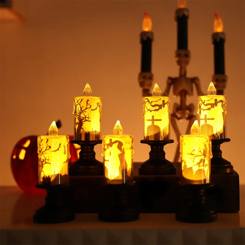 

1PC Halloween Decorative Lamp LED Electronic Candle Lamp Props Warm Yellow Lamp Party Decorations Random Color