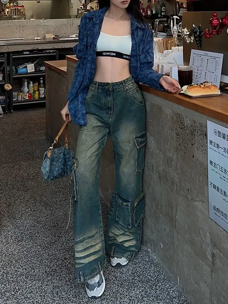 

Gradient Jeans with Pocket Techwear Boyfriend Baggy Loose Wide Straight Leg Casual Denim Pant @ harajuku y2k hiphop bf cloth new