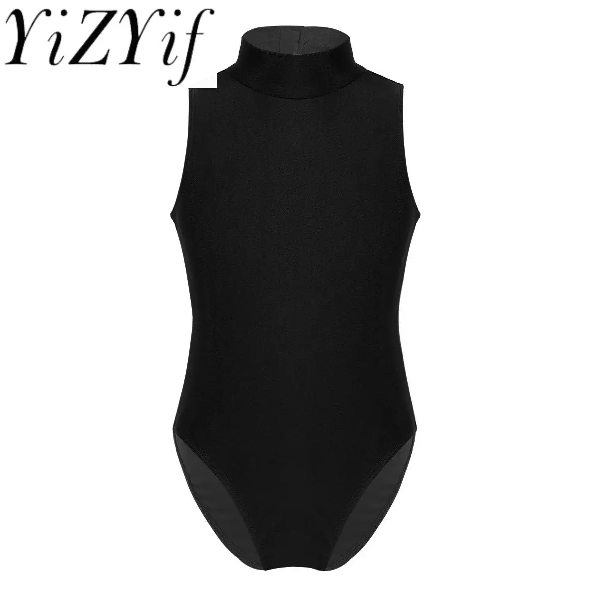 

Kids Teens Sleeveless Mock Neck Professional Ballet Dancewear Girls Gymnastics Leotard Gym Workout Bodysuit Performance Costume