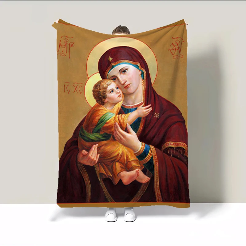 

Virgin Mary Couch Throw Blanket for Sofa Blankets & Throws Summer Comforter Bedroom Decoration Bedspread on the Bed Cover Fleece