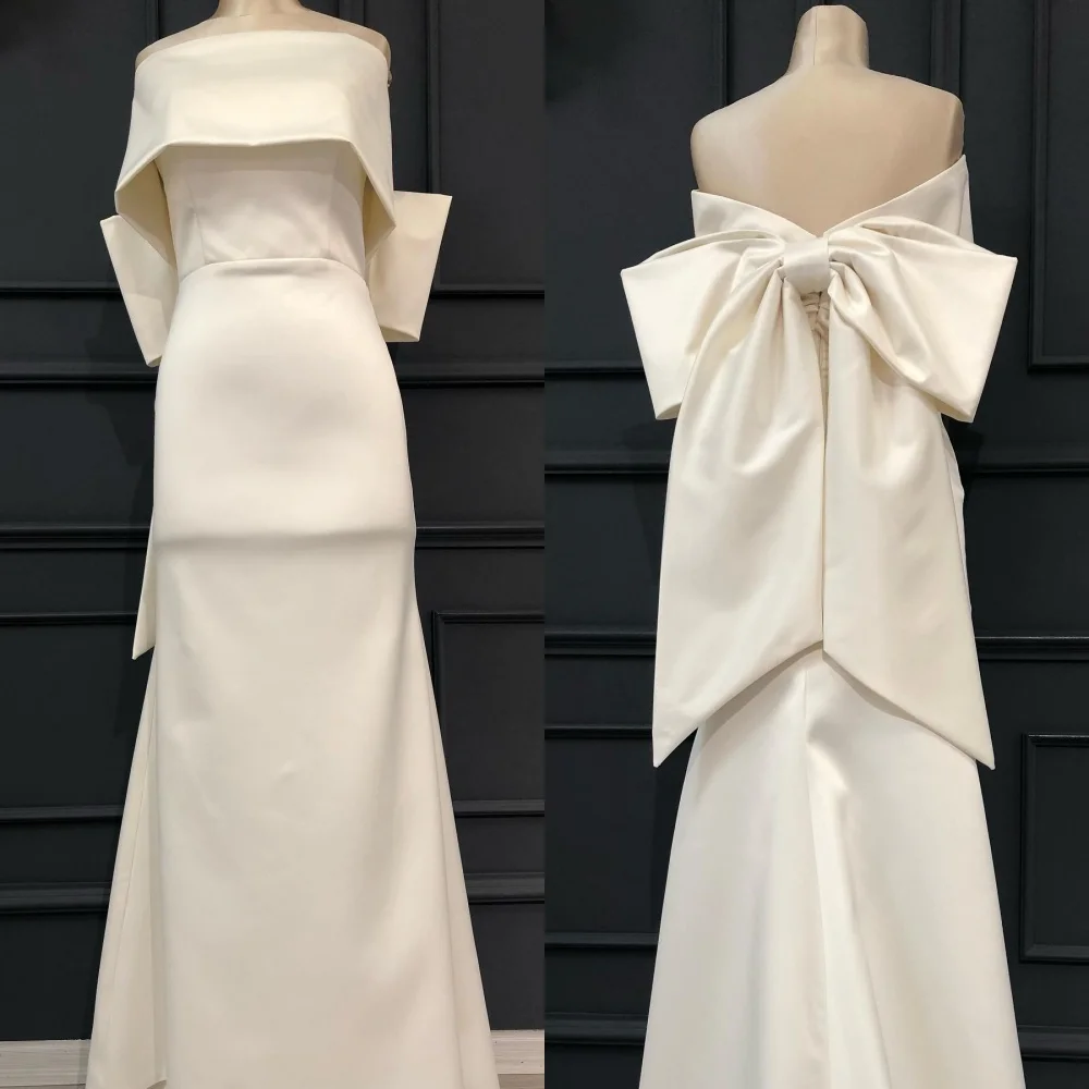 

Jersey Bow Ruched Evening A-line Off-the-shoulder Bespoke Occasion Gown Long Dresses