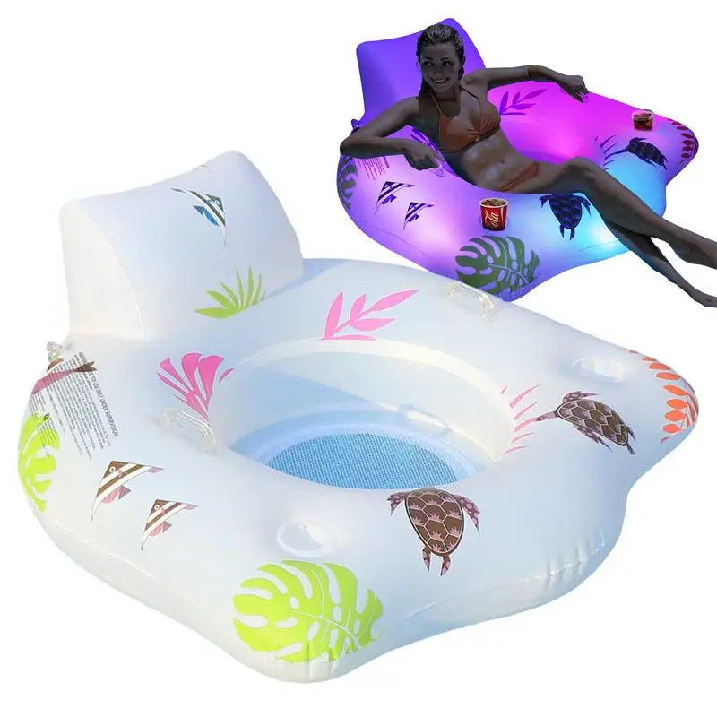 

Inflatable Pool Bed 2 Cup Holder Lounger Float LED Lounger Float Inflatable Raft For Summer Pool Lounger Float With Backrest