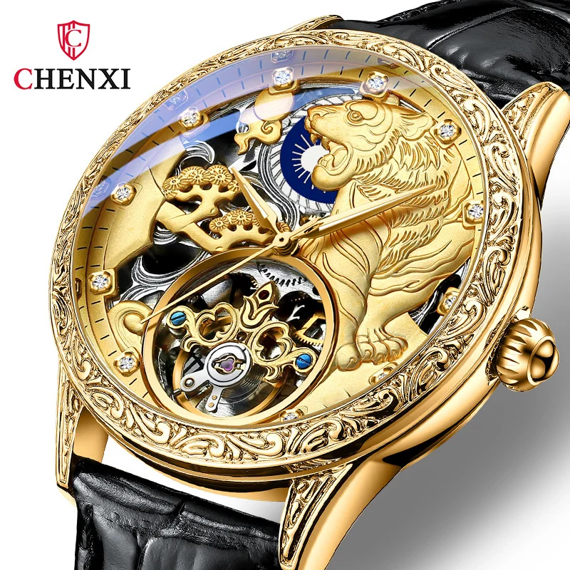 

CHENXI 6029H Mechanical Fashion Mens Watches Top Brand Luxury Montre Homme Golden Tiger Clock Automatic Skeleton Watch