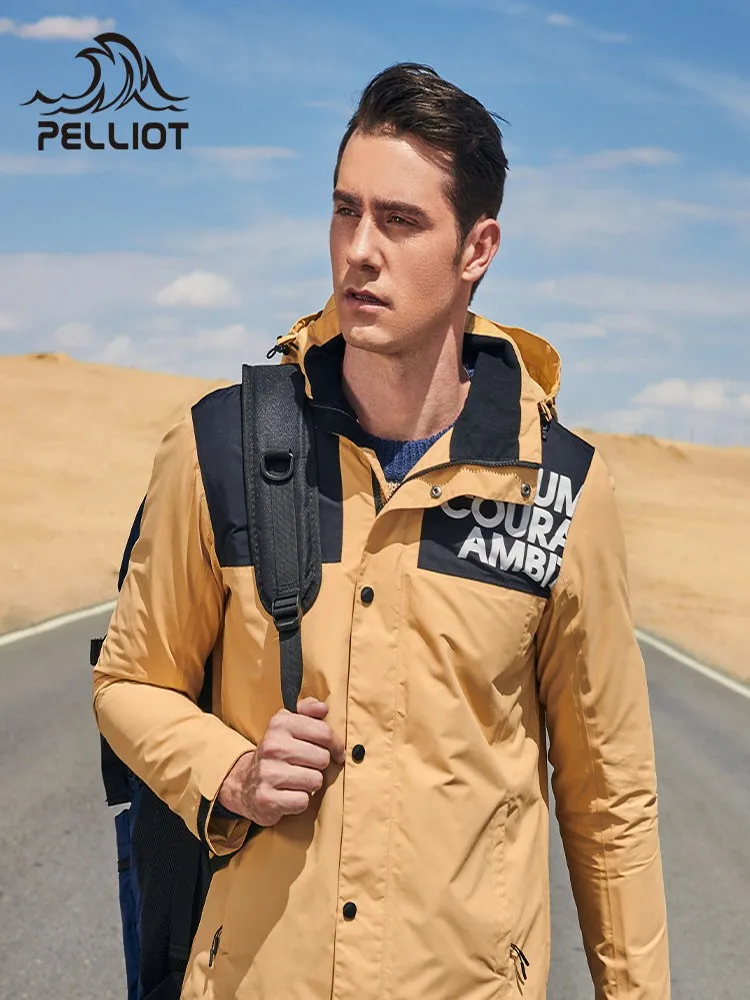 

PELLIOT Outdoor Color Contrast Single-layer Waterproof Rush Suit Men's Fashion Travel Jacket Warm And Windproof Clothing