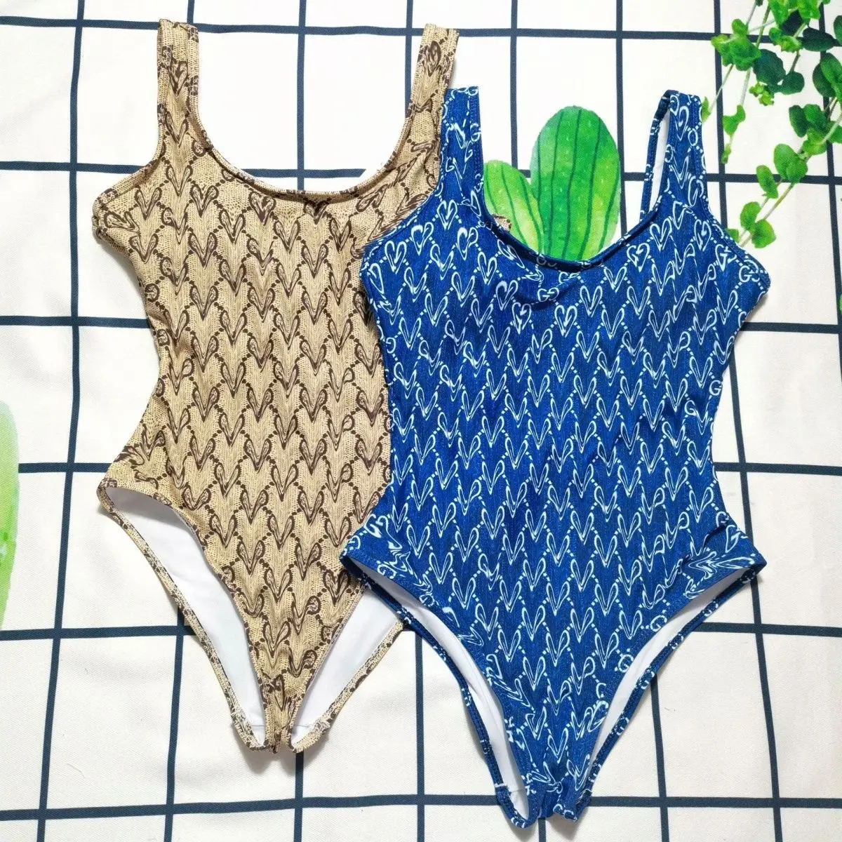 

New Brand European and American One Piece Swimsuits with Letter Tie Up Backless Triangle Bikini
