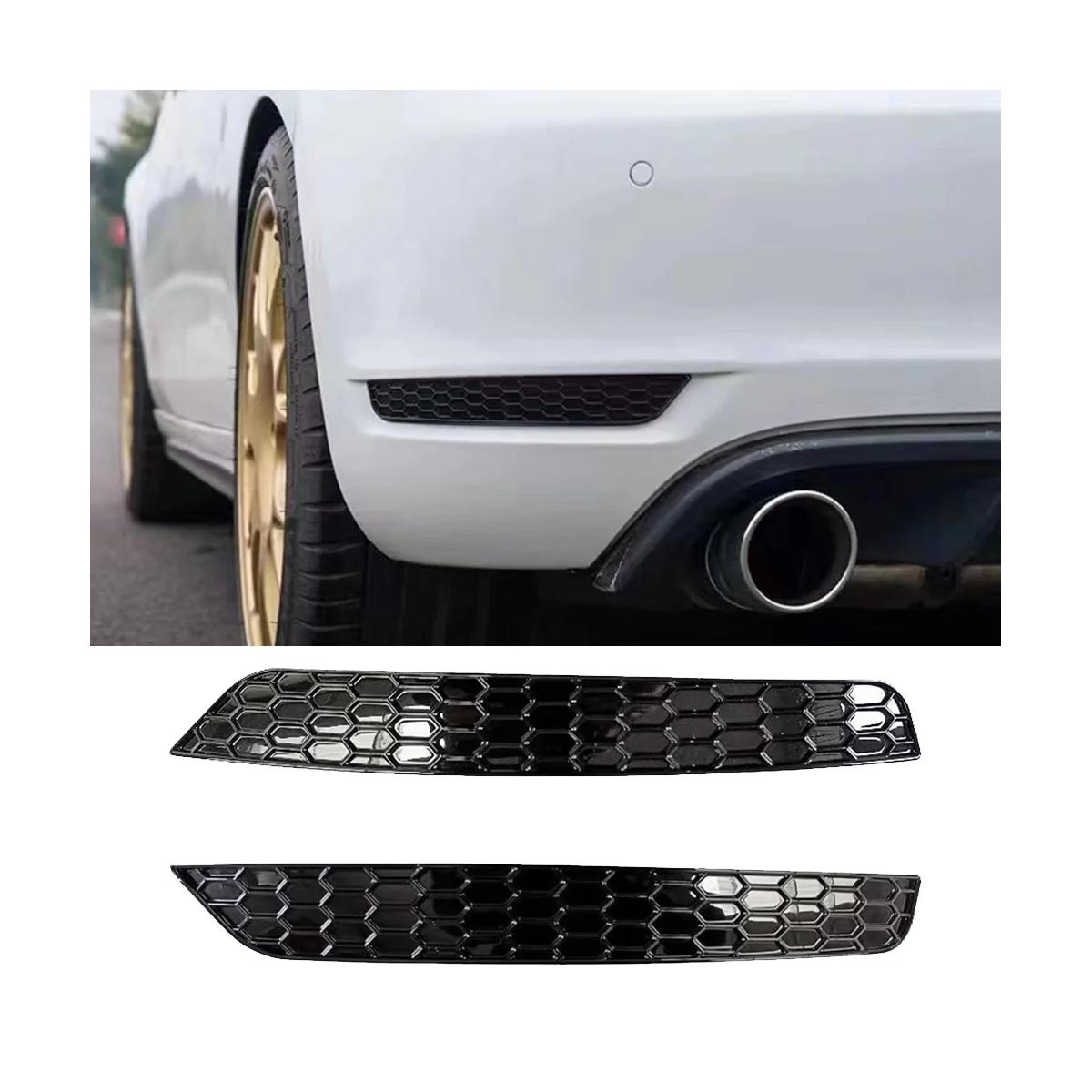 

1Pair Honeycomb Tail Rear Fog Light Cover Trim Styling for Golf 6 GTI Rear Bar Bumper Reflector Strips Sticker Glossy
