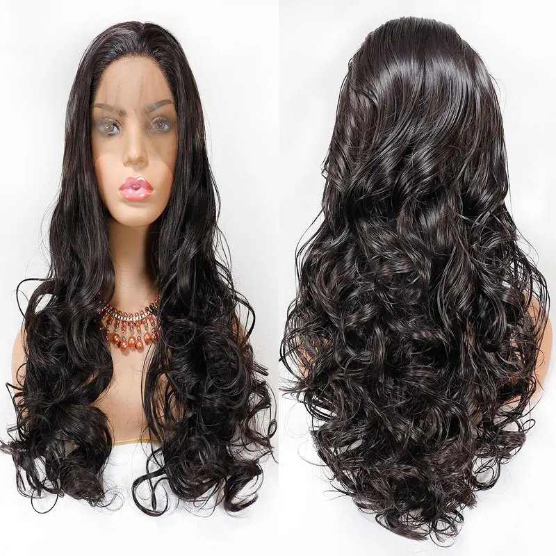 

Bombshell Dark Brown Deep Wave Synthetic 13x4 Lace Front Wigs Glueless Heat Resistant Fiber Natural Hairline For Black Women Wig