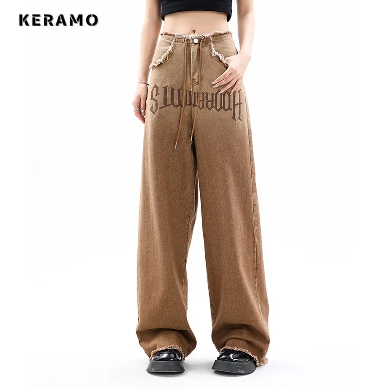 American Retro Letter Print High Waist Straight Jeans Pants Women's Casual Baggy Y2K Wide Leg Grunge Drawstring Denim Trouser
American Retro Letter Print High Waist Straight Jeans Pants Women's Casual Baggy Y2K Wide Leg Grunge Drawstring Denim Trouser