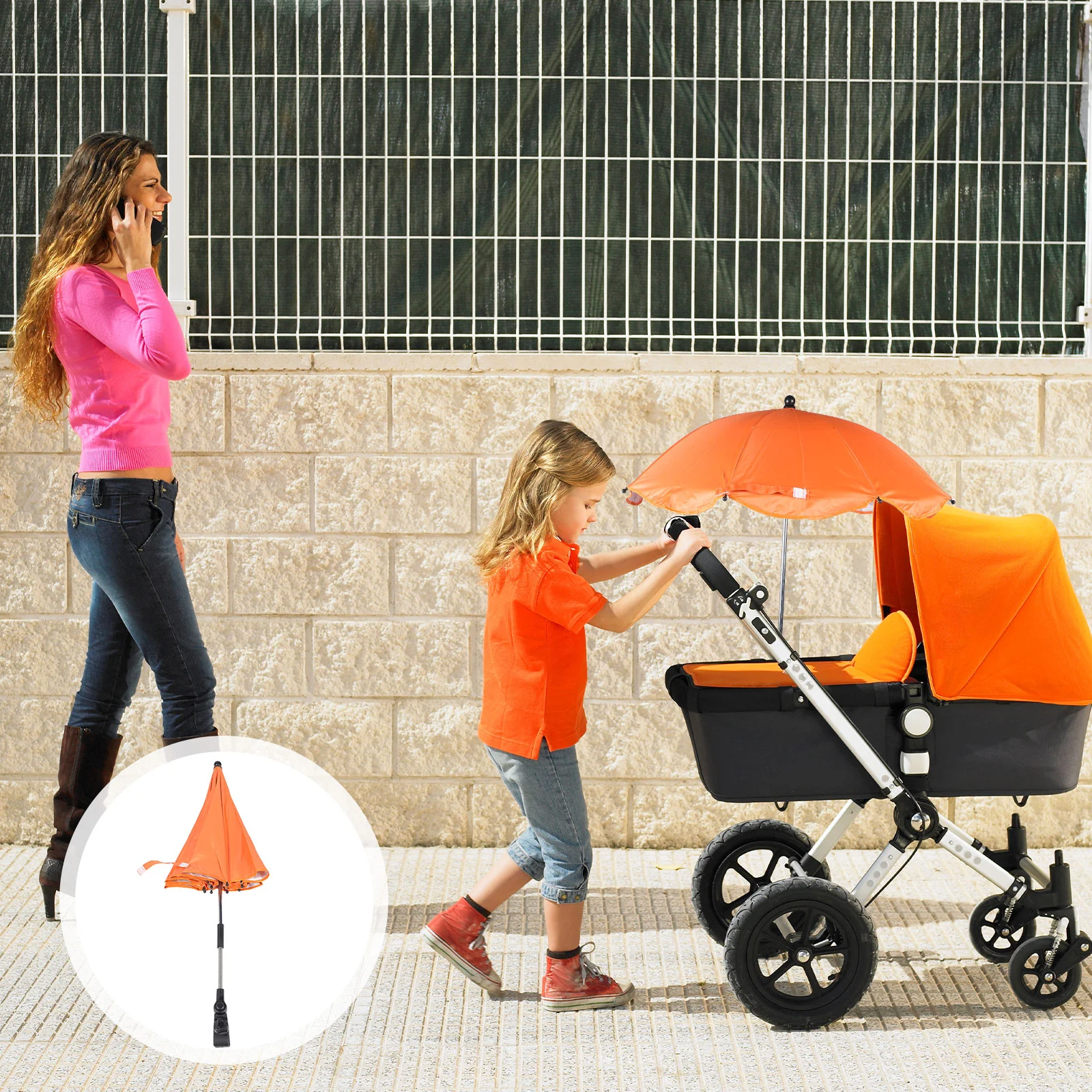 

Portable Chairs Stroller Umbrella with Clamp Adjustable Sun Protection Clip-on Push Toddler