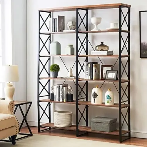 

Double Wide 6-Shelf Bookcase, 76" H Industrial Large Open Metal Bookcases Furniture, Etagere Bookshelf for Home &Office