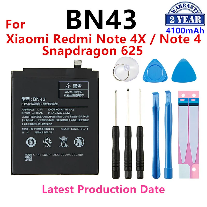 

Новый аккумулятор BN43 4000 мАч для Xiaomi Redmi Note 4X / Note 4 global Snapdragon 625, высококачественный аккумулятор BN43 с инструментами