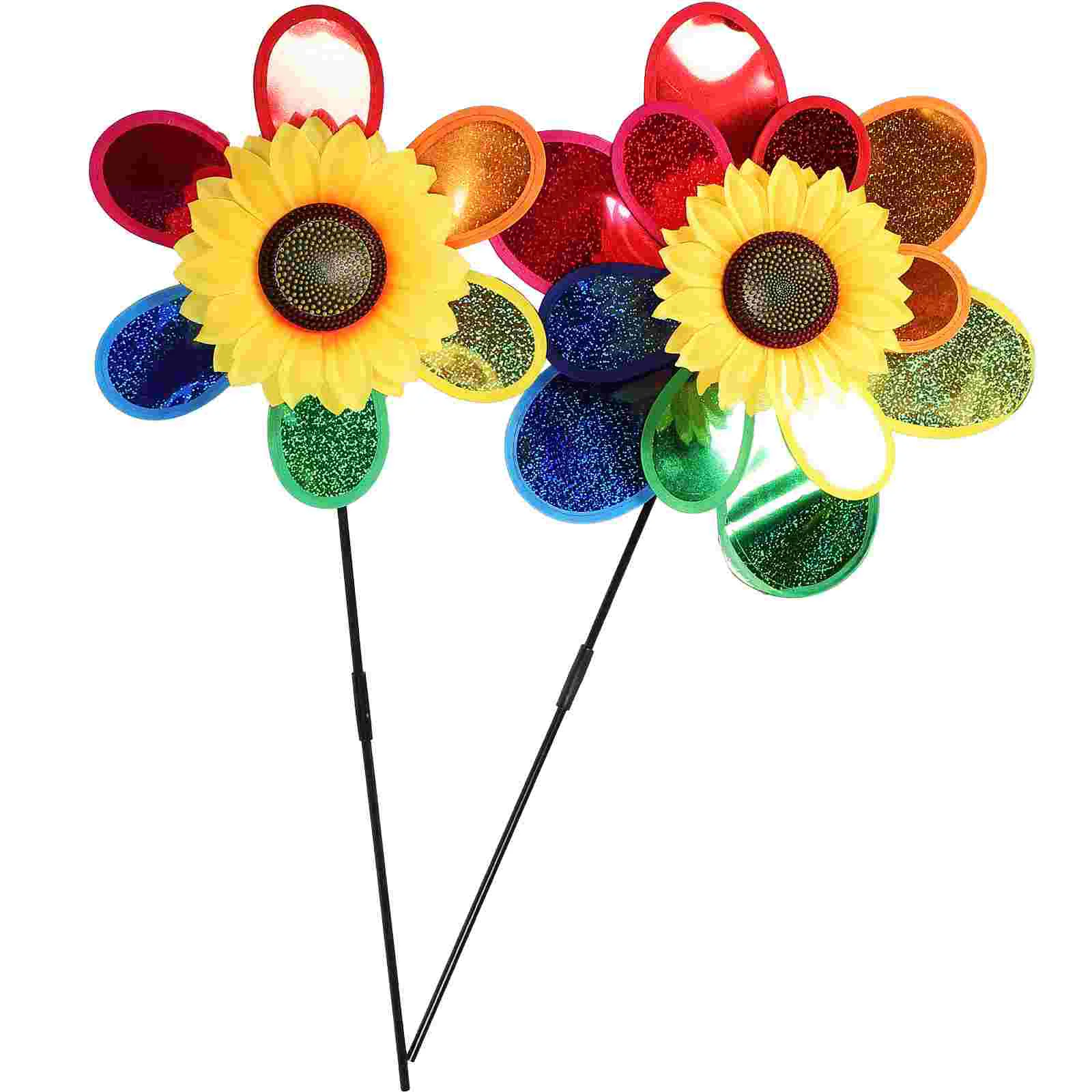 

2 Pcs Sunflower Windmill Plastic Decor Cartoon Pinwheel Colorful Garden Ornament Child