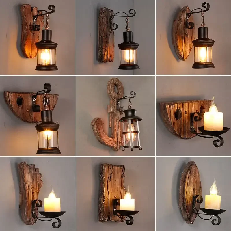 

Retro Wooden Wall Lamp for Living Room Wood LED Sconces Cafe Bar Bedroom Bedside Industrial Style Home Decor Wall Light Fixtures