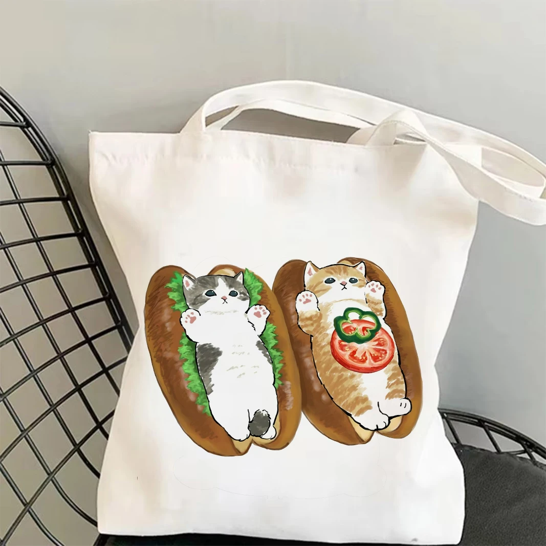 Cute Cats and Food Canvas Tote Bag - Adorable Creativity-Inspired Shoulder Bag 21 S1f1c6e365ce8478cbb2df9d2ca3733a5P