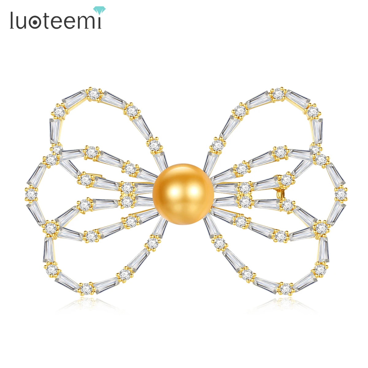 

LUOTEEMI Elegant Big Bow-knot Girl Brooch Imitation Pearls Cubic Zircon Fashion Jewelry for Women Wedding Party Anniversary Gift