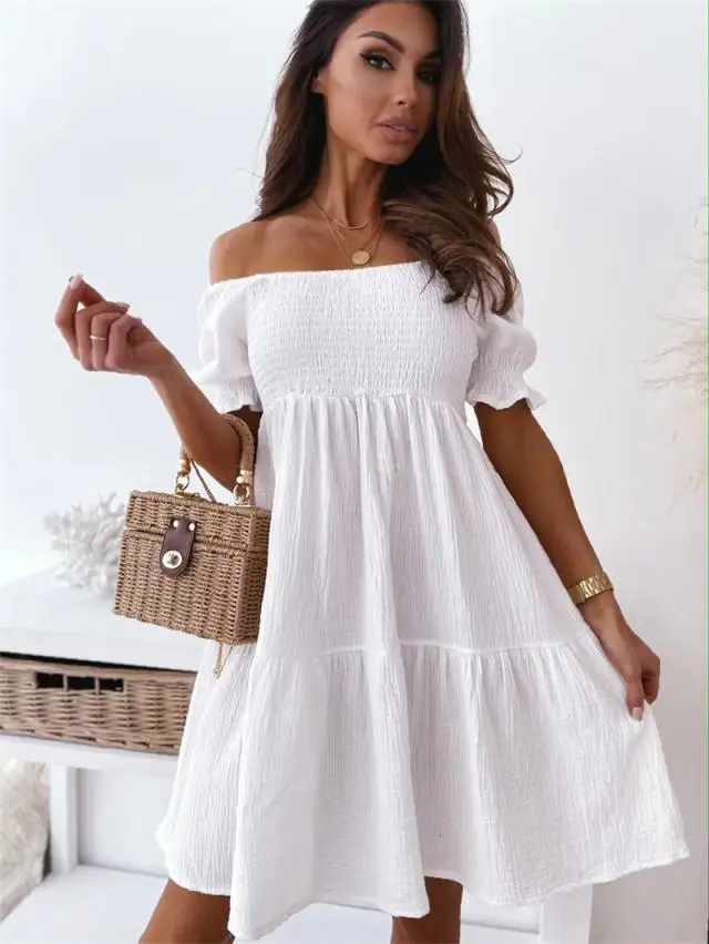Women's New Sexy Fashion Leisure Commuting Vacation Style Versatile Street Style Short Sleeved One Line Neck Solid Color Dress
Women's New Sexy Fashion Leisure Commuting Vacation Style Versatile Street Style Short Sleeved One Line Neck Solid Color Dress