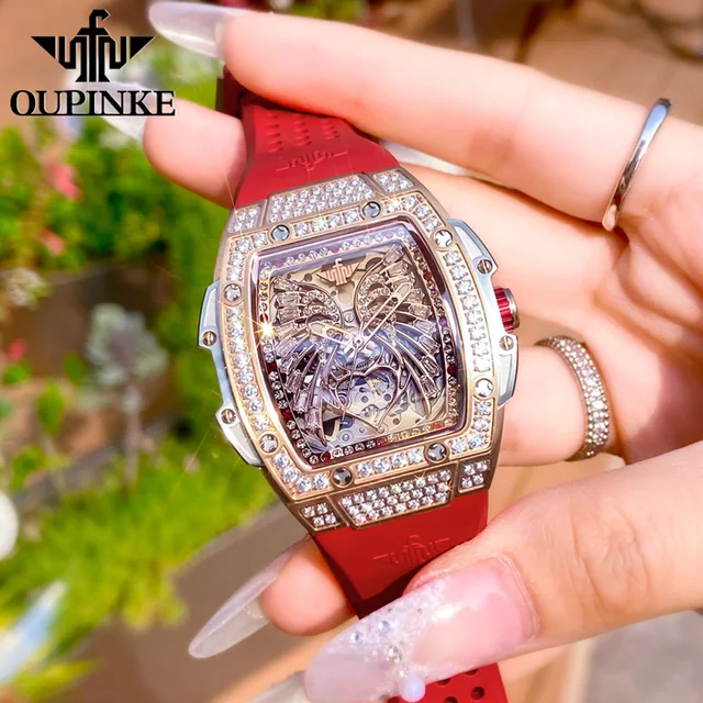 PINKE-Montre Mécanique Tonneau de Luxe pour Femme, Entièrement existent, Étanche, Surface Miroir Saphir, Cadran Diamant, Vis Originale 2