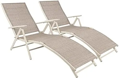 

Регулируемые стулья-шезлонг, складные уличные кресла для отдыха, набор из 2 предметов для пляжа, бассейна и двора (бежевый)