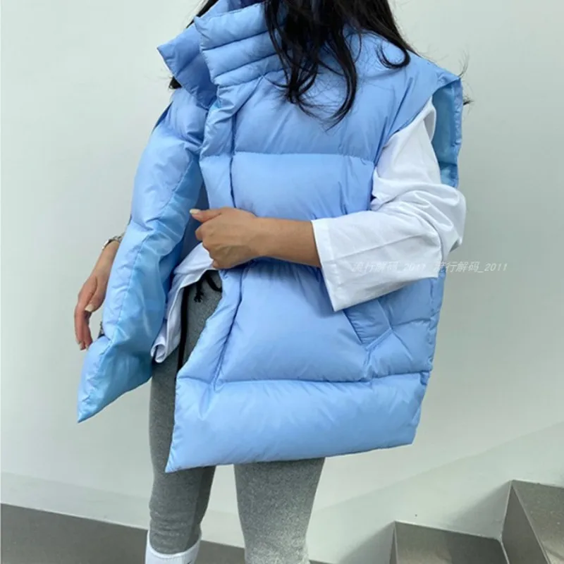 2023 autumn and winter down jacket vest vest female standing collar thickened loose 90% white duck down black blue jacket
2023 autumn and winter down jacket vest vest female standing collar thickened loose 90% white duck down black blue jacket