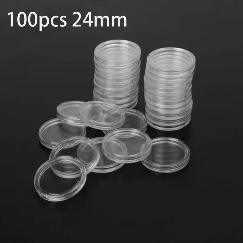 

100Pcs 24mm Coin Collection Holder Capsules Clear Round Plastic Coin Storage Box Container Organization Case