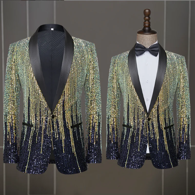 Large Size 5XL Gradient Sequin Jacket Men Glitter Embellished Blazer Opera Costumes Prom Suit Blazer Costume Homme Singers Stage
Large Size 5XL Gradient Sequin Jacket Men Glitter Embellished Blazer Opera Costumes Prom Suit Blazer Costume Homme Singers Stage