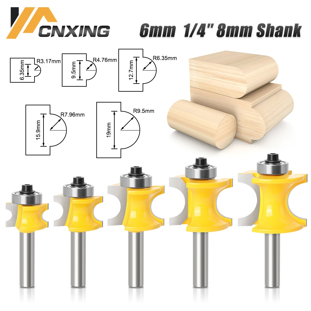 6mm/6.35mm/8mm Bullnose Half Round Router Bit Set With Bearing Concave Radius Milling Cutters Tungsten Carbide For Woodworking
6mm/6.35mm/8mm Bullnose Half Round Router Bit Set With Bearing Concave Radius Milling Cutters Tungsten Carbide For Woodworking