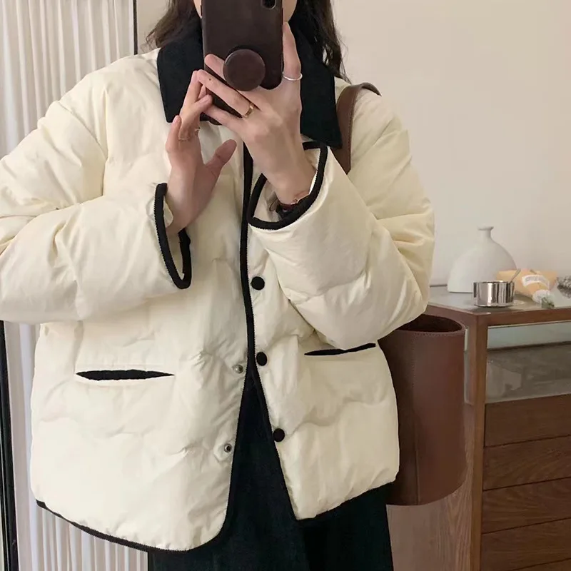 Korean Fashion Winter Down Jacket Women Button Short Lightweight Warm Coats Loose Casual Black White Khaki Jacket Outerwear New
Korean Fashion Winter Down Jacket Women Button Short Lightweight Warm Coats Loose Casual Black White Khaki Jacket Outerwear New