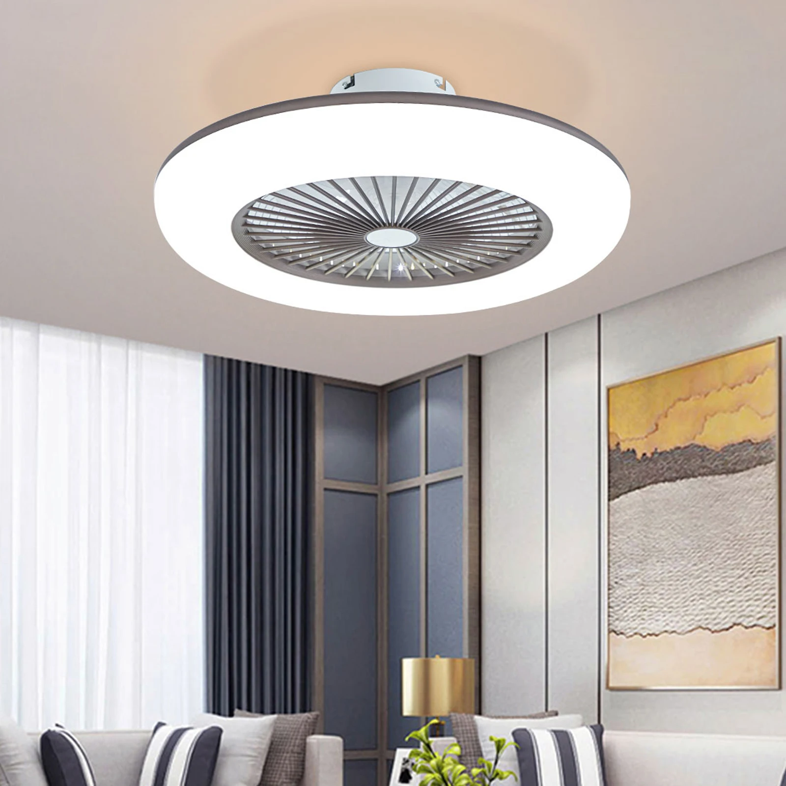 

21 inch Ceiling Fan Fans With Lights Remote Control Bedroom Decor Ventilator Lamp 52cm Air Invisible Blades Retractable Silent