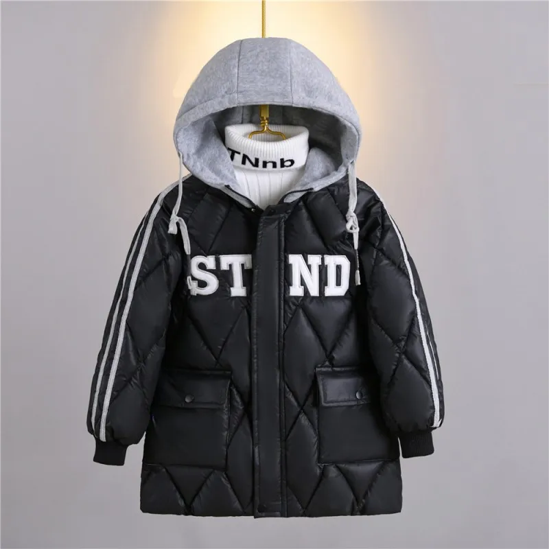 

Пуховик для мальчиков, куртка, хлопковая верхняя одежда, ветровка, 2023, хаки, утепленная бархатная зимняя теплая детская одежда на возраст до-10 градусов