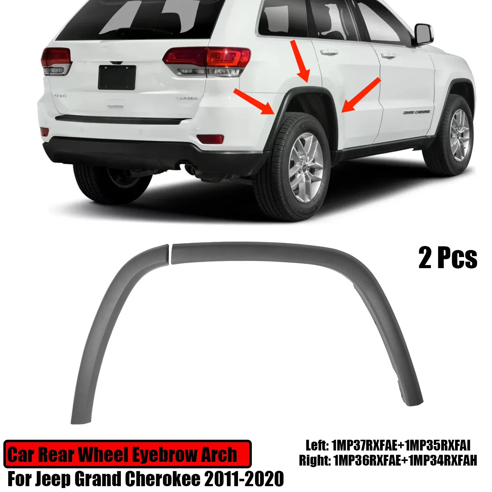 

For Jeep Grand Cherokee 2011-2020 Car Rear Wheel Eyebrow Arch Left/Right Trim Molding Fender Flares Protector Replacement 2PCS