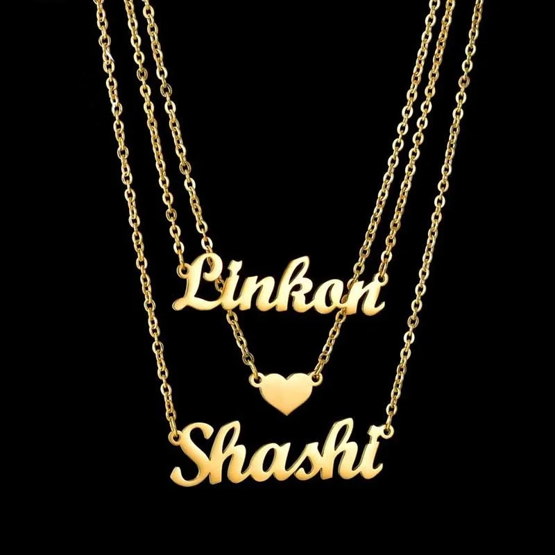 

Трехслойное ожерелье Lateefah с именем на английском языке, Женская цепочка из нержавеющей стали с буквами «сделай сам» до ключиц