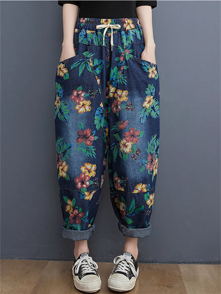 Spring Fall Fashion Women's Floral Print Beach Holiday Casual Loose Denim Pants Female Elastic Waist Retro Harem Jeans Trousers
Spring Fall Fashion Women's Floral Print Beach Holiday Casual Loose Denim Pants Female Elastic Waist Retro Harem Jeans Trousers
