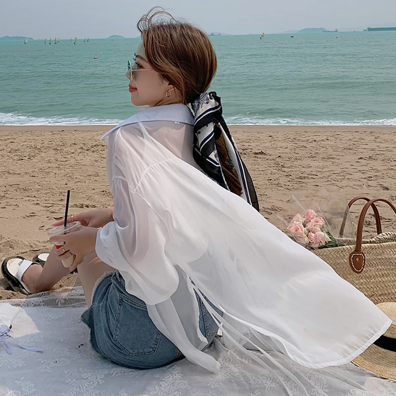 Блузка женская прозрачная с длинным рукавом, повседневный Свободный Топ в Корейском стиле, на лето
Блузка женская прозрачная с длинным рукавом, повседневный Свободный Топ в Корейском стиле, на лето